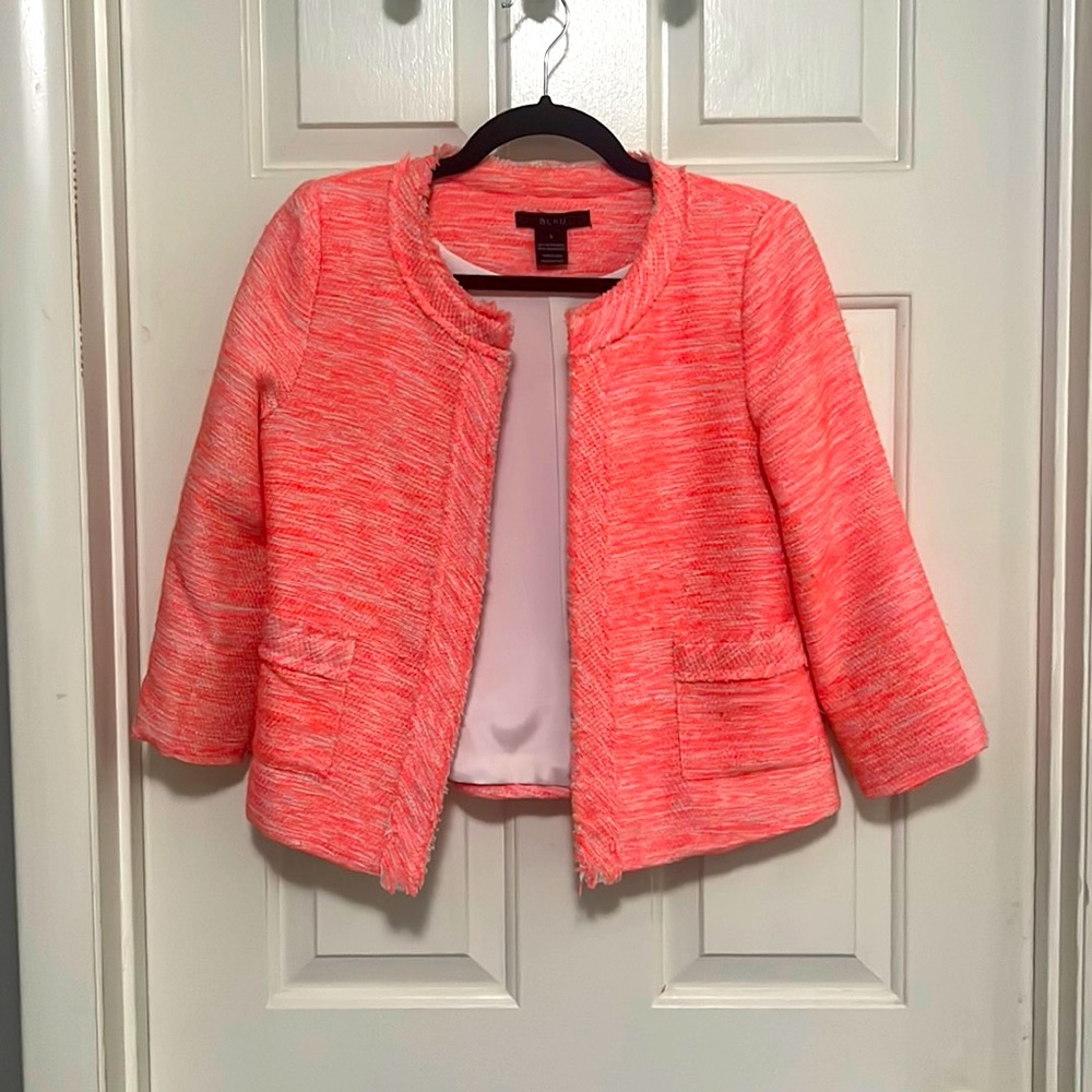 Pink Tweed Jacket- light pink/coral/white size s